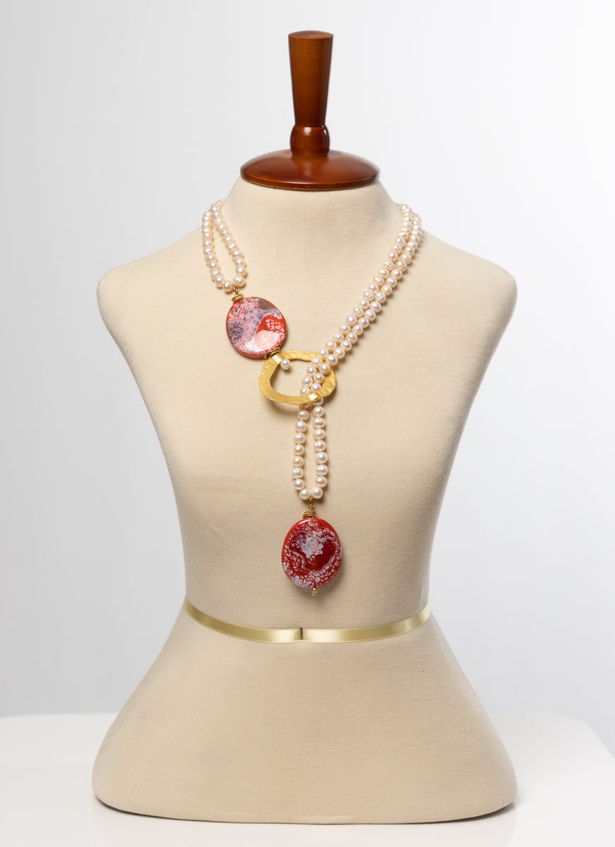 Red Dragon Veins Agate Pearl Necklace – Virtuous Woman Total And Complete