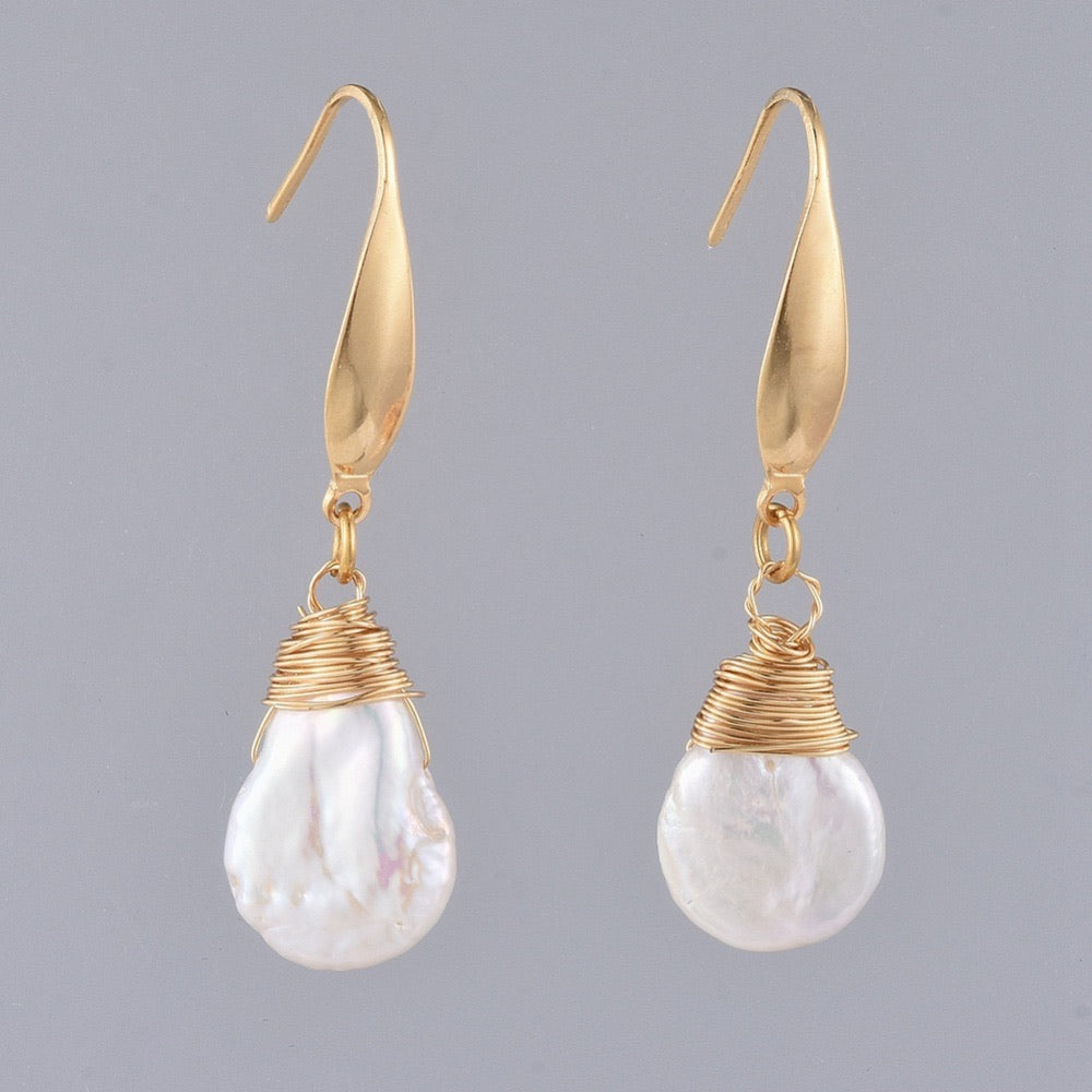 Natural Baroque Pearl Keshi Pearl Wire Wrapped Earrings – Virtuous ...