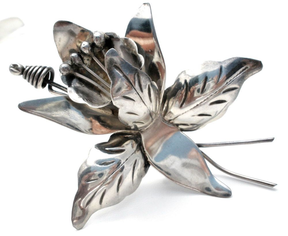 Vintage Mid Century TAXCO Mexico Sterling Silver Orchid Flower